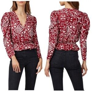 The Kooples red printed V-neck top size 1